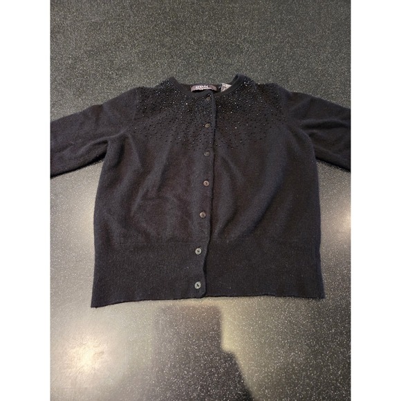 George ME Mark Eisen Black Beaded Cardigan Women's M Wool Cashmere Angora... - Picture 1 of 8